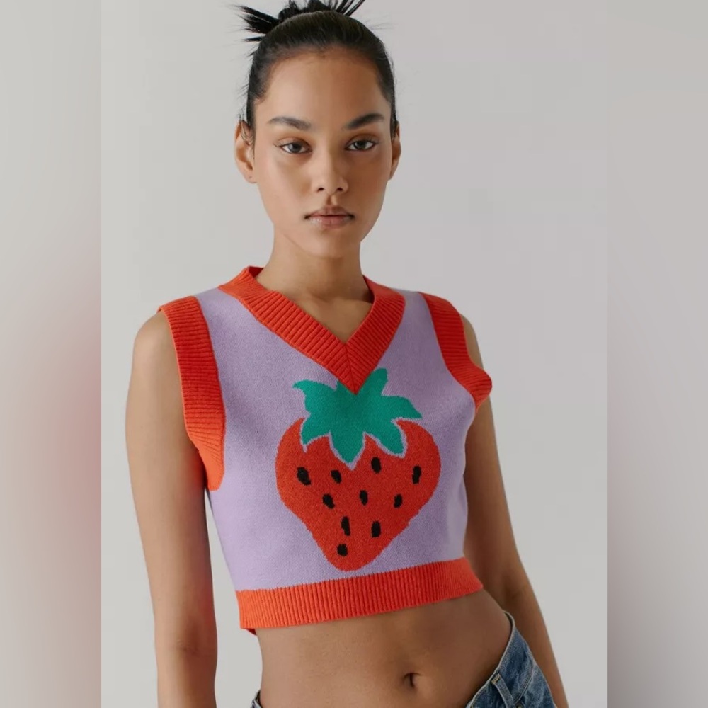 Urban Outfitters cropped sweater strawberry vest